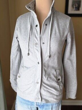 Banana Republic Grey Snap Sweatshirt Jacket Women Size XS Heather Gray Mock Neck